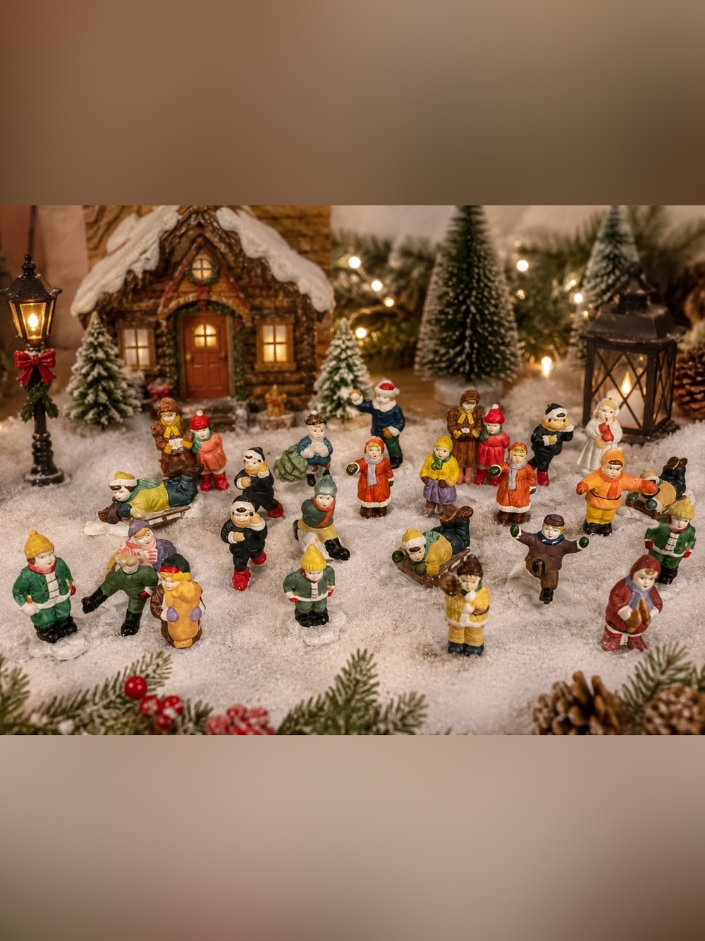 Vintage Porcelain Christmas Village Figures Winter Townspeople Skaters carolers